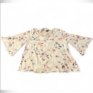 a.n.a Cream Floral Bell-Sleeve Blouse with Pink and Green Accents